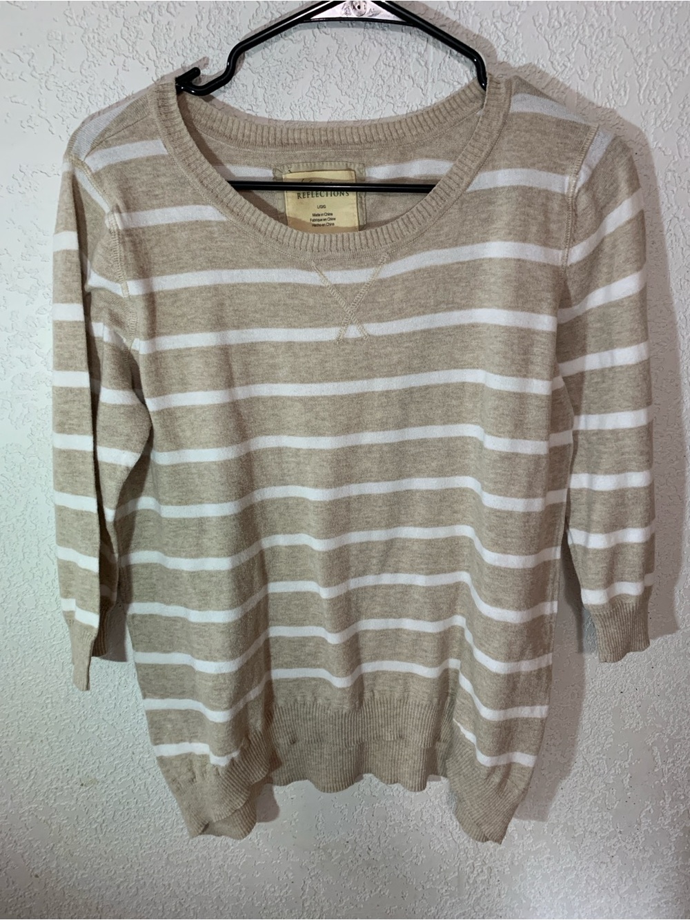 Natural Reflections Cream and White Striped Scoop Neck Sweater